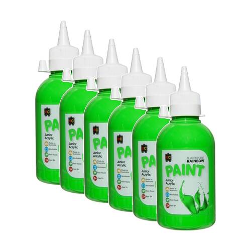 6PK Educational Colours Fluorescent Rainbow Junior Acrylic Paint Green 250ml 3y+