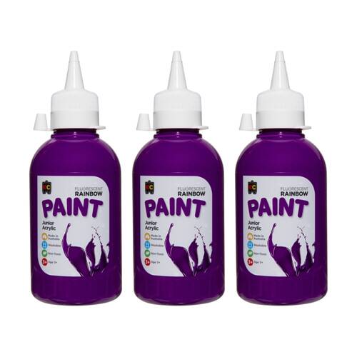 3PK Educational Colours Fluorescent Rainbow Acrylic Paint Purple 250ml 3y+