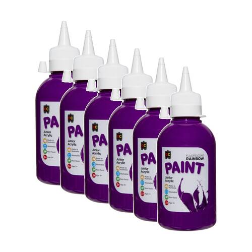 6PK Educational Colours Fluorescent Rainbow Acrylic Paint Purple 250ml 3y+