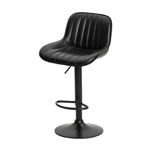 2pc Urban Style Frank Bar Stool Set Gas Lift Chair Black Metal & PU