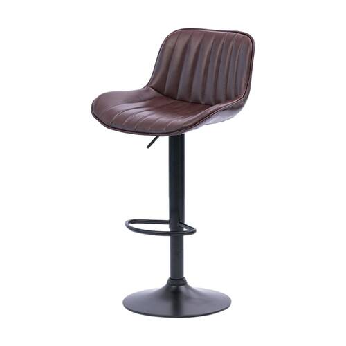 2pc Urban Style Frank Bar Stool Set Gas Lift Chair Black Metal Brown PU