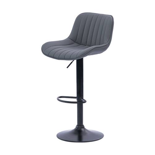 2pc Urban Style Frank Bar Stool Set Gas Lift Chair Black Metal Grey PU
