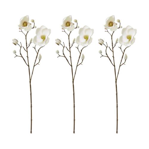 3PK E Style Magnolia Spray White Artificial Flower Stem 18x8x53cm