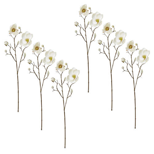 6PK E Style Magnolia Spray White Artificial Flower Stem 18x8x53cm