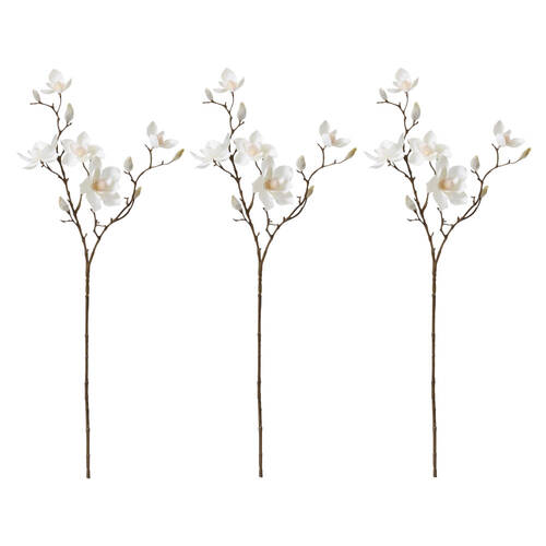 3PK E Style Magnolia Mini Spray White Artificial Floral Stem 26x26x66cm