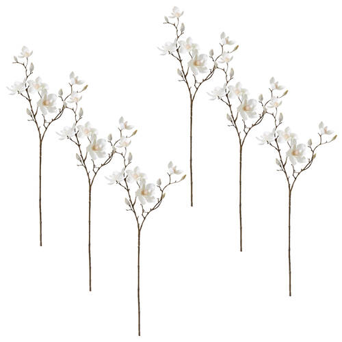6PK E Style Magnolia Mini Spray White Artificial Floral Stem 26x26x66cm