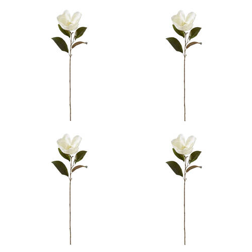 4PK E Style Magnolia Floral Stem White Artificial Flower 20x14x74cm