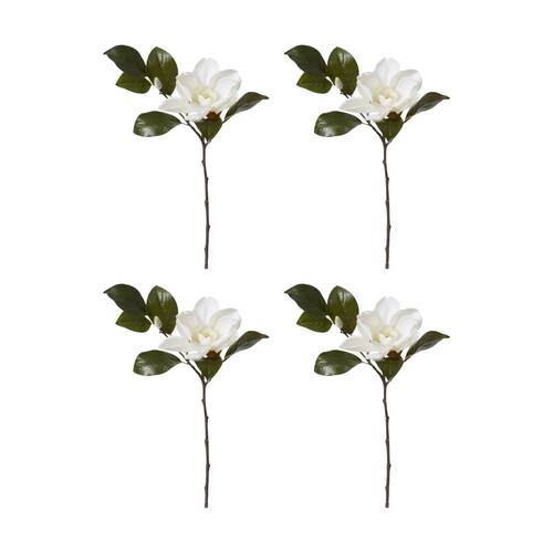 4PK E Style Magnolia Floral Stem White Artificial Flower 31x23x81cm