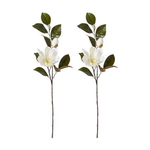 2PK E Style Magnolia Floral W/ Bud Spray White Artificial Flower 37x26x102cm