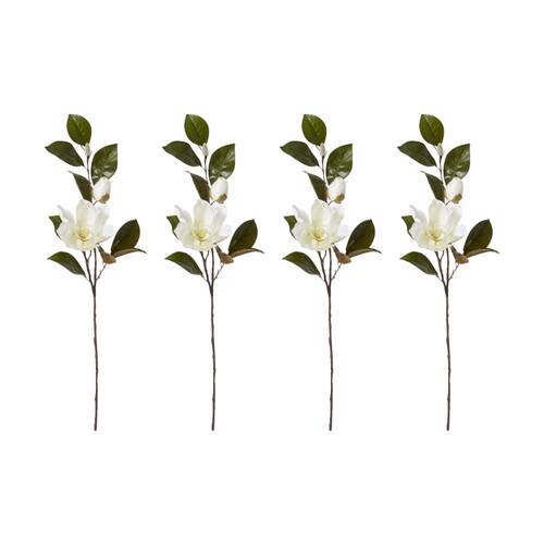 4PK E Style Magnolia Floral W/ Bud Spray White Artificial Flower 37x26x102cm