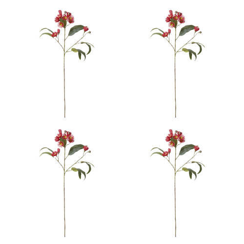 4PK E Style Eucalyptus Flowering Spray Red Artificial Floral Plant 17x8x76cm