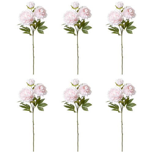 6PK E Style Peony Queen Spray Stem Artificial Flower Soft Pink 30x20x76cm