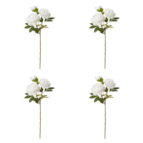4PK E Style Peony Queen Spray Stem Artificial Flower White 30x20x76cm