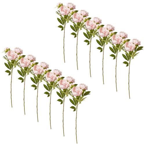 12PK E Style Classic Peony Spray Stem Artificial Flower Blush Pink 27x24x75cm