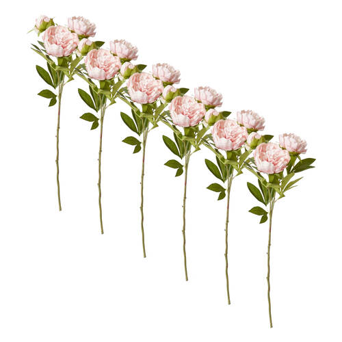 6PK E Style Classic Peony Spray Stem Artificial Flower Blush Pink 27x24x75cm