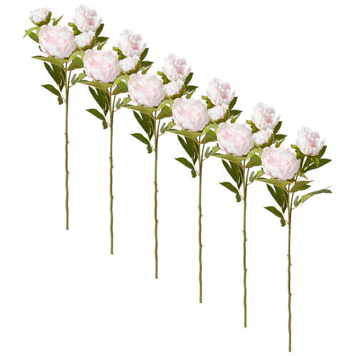 6PK E Style Classic Peony Spray Stem Artificial Flower Soft Pink 27x24x75cm