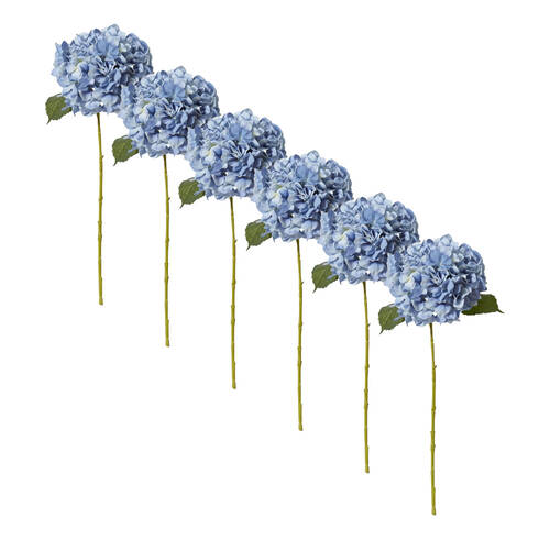 6PK E Style Hydrangea Classic Large Stem Artificial Flower Blue 23x23x65cm