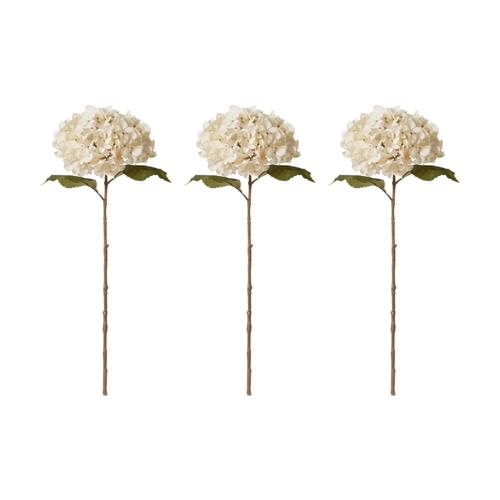 3PK E Style Hydrangea Decor Stem Artificial Flower Ivory 26x23x66cm