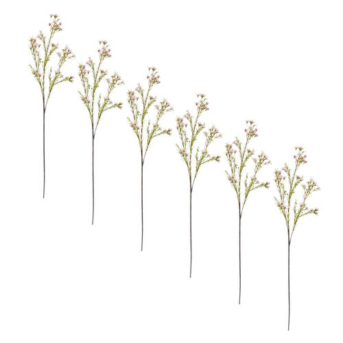 6PK E Style Wax Flower Spray Stem Artificial Floral Plant Pink 18x15x68cm