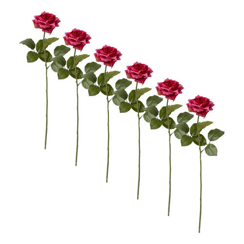 6PK E Style Classic Rose Stem Artificial Flower Red Beauty 9x7x46cm