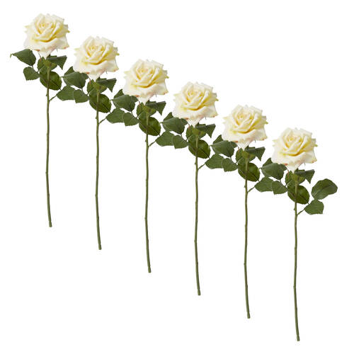6PK E Style Classic Rose Stem Artificial Flower Champagne 9x7x46cm