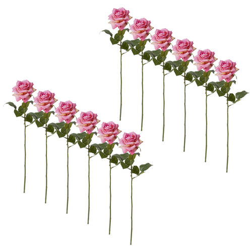 12PK E Style Classic Rose Stem Artificial Flower Decor Pink 9x7x46cm