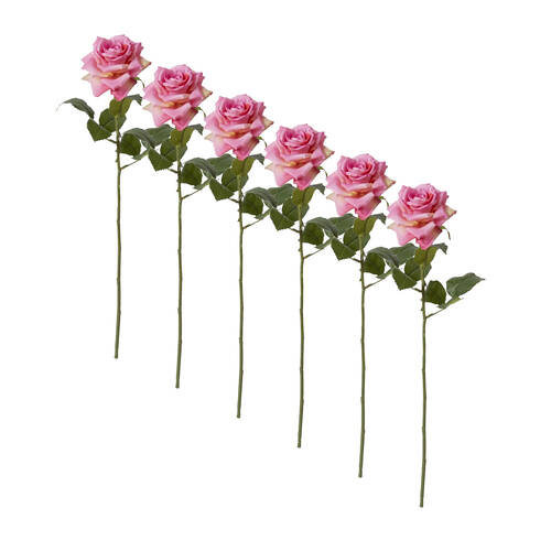 6PK E Style Classic Rose Stem Artificial Flower Decor Pink 9x7x46cm