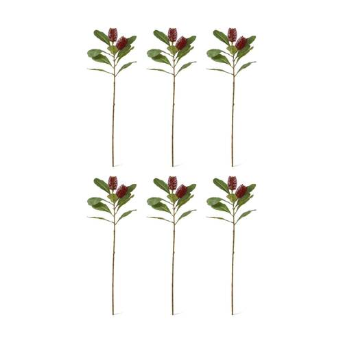 6PK E Style Banksia Spray Stem Artificial Flower Plant Red 14x5x76cm