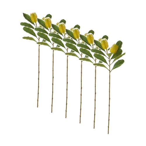 6PK E Style Banksia Spray Stem Artificial Flower Plant Yellow 14x5x76cm