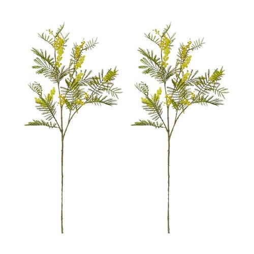 2PK E Style Wattle Pick Spray Stem Artificial Flower Decor Yellow 15x8x79cm