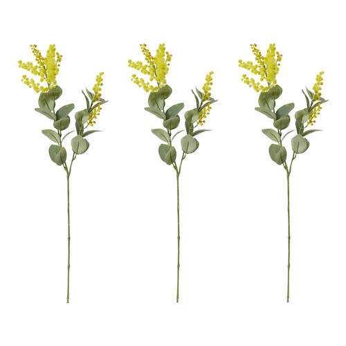 3PK E Style Wattle Pick Spray Stem Artificial Flower Decor Yellow 10x5x61cm