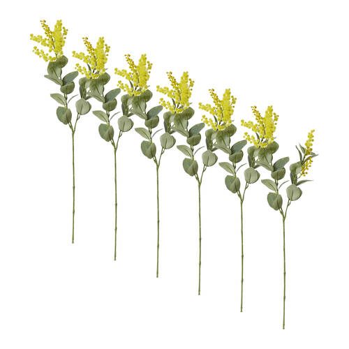 6PK E Style Wattle Pick Spray Stem Artificial Flower Decor Yellow 10x5x61cm