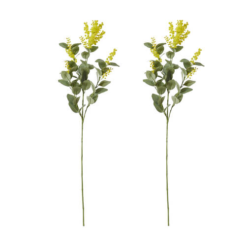 2PK E Style Wattle Pick Spray Stem Artificial Flower Decor Yellow 12x6x85cm