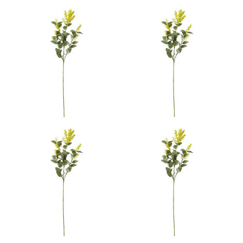 4PK E Style Wattle Pick Spray Stem Artificial Flower Decor Yellow 12x6x85cm