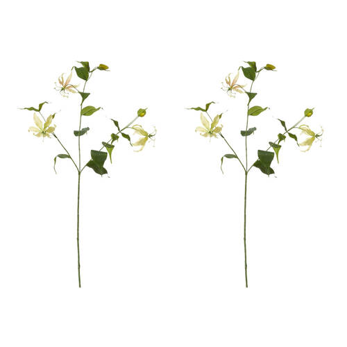 2PK E Style Gloriosa Spray Stem Artificial Flower Yellow Green 19x6x90cm