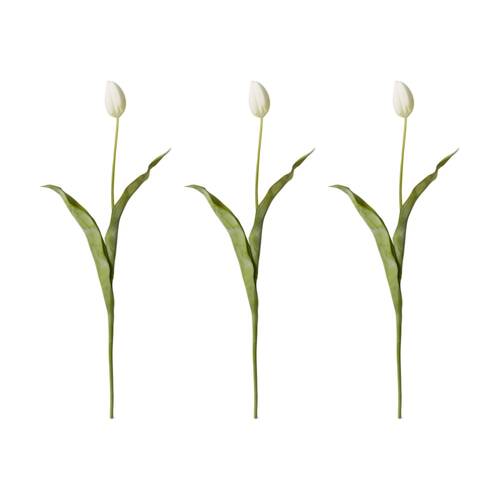 3PK E Style Tulip Stem Durable Artificial Flower Decor White 9x3x74cm