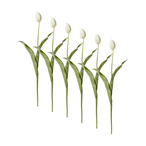 6PK E Style Tulip Stem Durable Artificial Flower Decor White 9x3x74cm