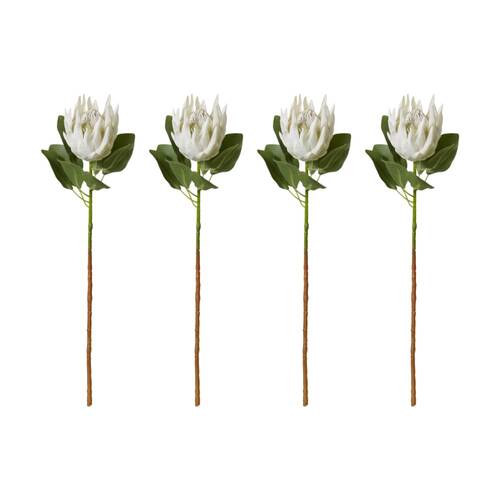 4PK E Style Protea King Stem Artificial Flower Off White 20x13x74cm