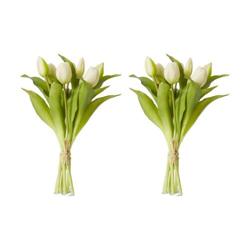 2PK E Style Tulip Petite Artificial Flower Bundle White 22x22x30cm