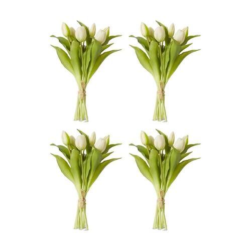 4PK E Style Tulip Petite Artificial Flower Bundle White 22x22x30cm