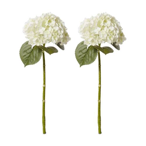 2PK E Style Hydrangea Classic Artificial Flower Stem White Green 30x20x52cm