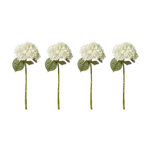4PK E Style Hydrangea Classic Artificial Flower Stem White Green 30x20x52cm