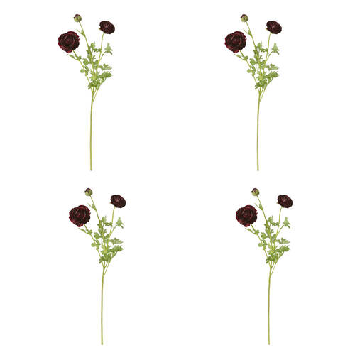 4PK E Style Ranunculus Floral Stem Spray Artificial Flower Burgundy 20x18x64cm