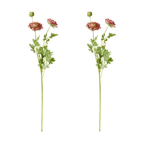 2PK E Style Ranunculus Floral Stem Spray Artificial Flower Dark Pink 20x18x64cm
