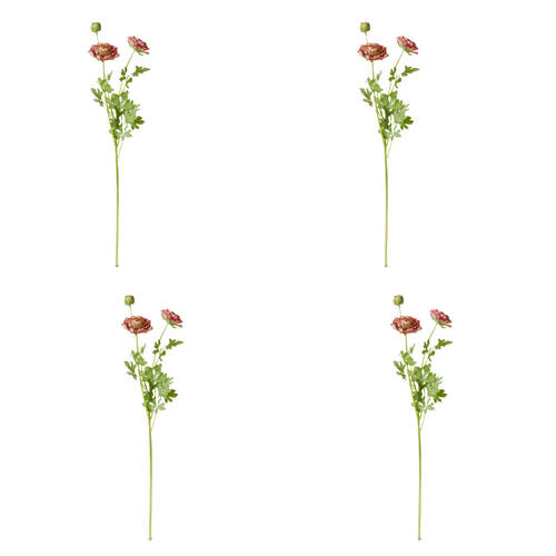 4PK E Style Ranunculus Floral Stem Spray Artificial Flower Dark Pink 20x18x64cm