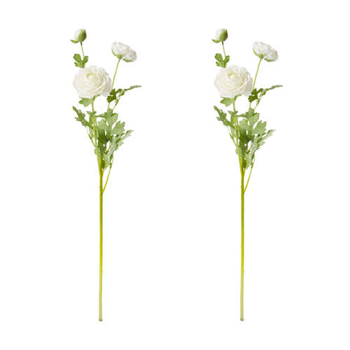 2PK E Style Ranunculus Floral Stem Spray Artificial Flower White 20x18x64cm