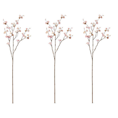 3PK E Style Blossom Plum Spray Stem Artificial Flower Pink 28x14x89cm