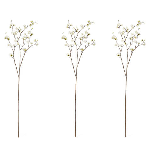 3PK E Style Blossom Plum Spray Stem Artificial Flower White 28x14x89cm