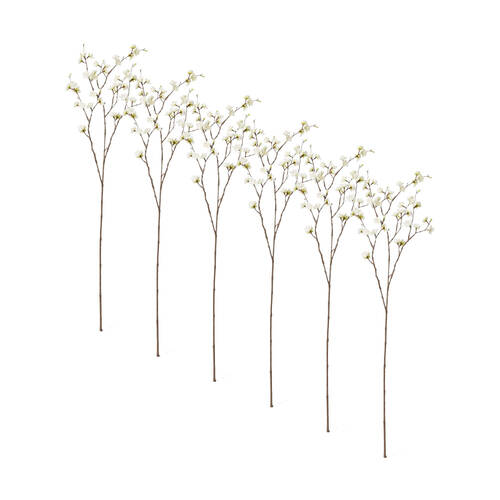 6PK E Style Blossom Plum Spray Stem Artificial Flower White 28x14x89cm