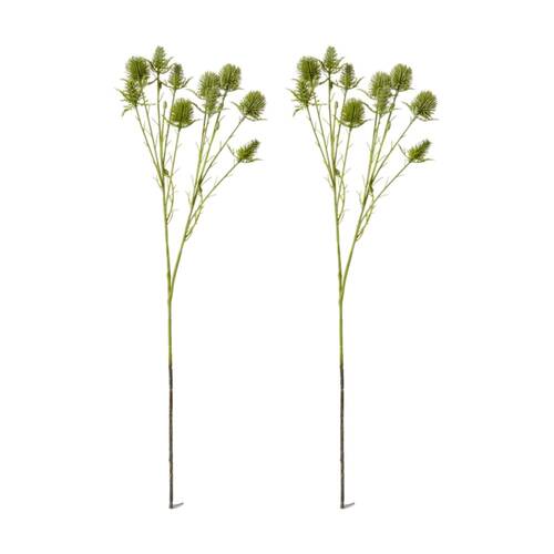 2PK E Style Thistle Spray Stem Artificial Flower Plant Green 24x12x69cm